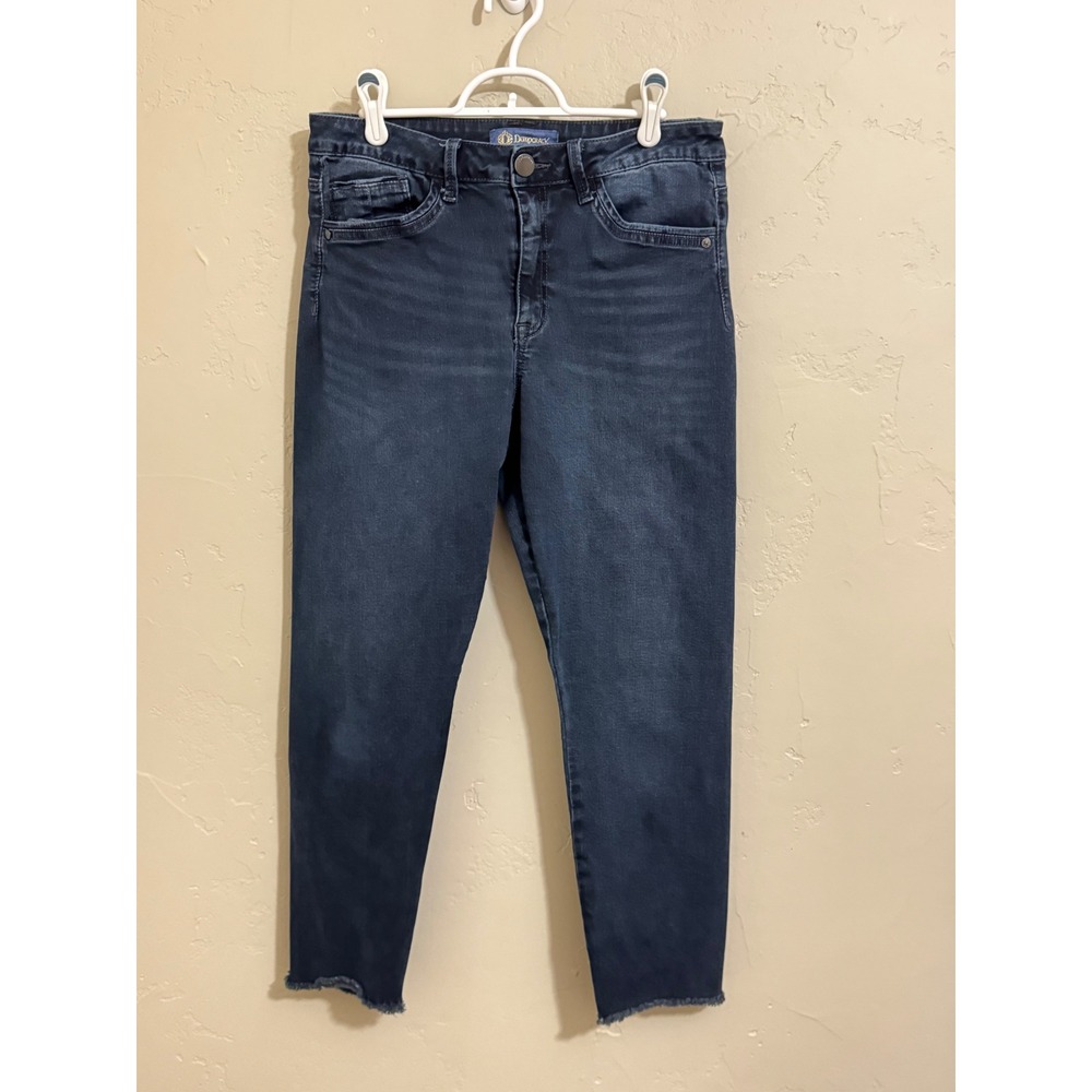 Democracy jeans 12 high rise skinny ankle dark wash raw fray hem stretch